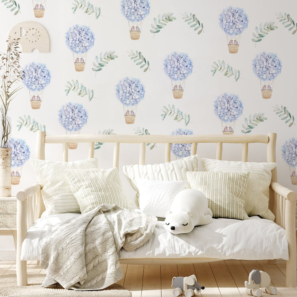 Floral balloons and birds wall stickers