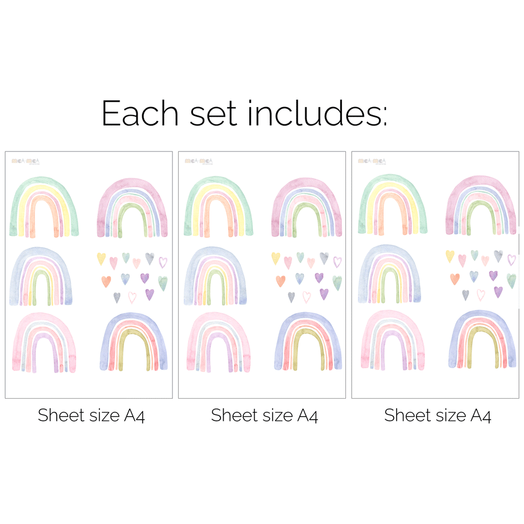 Watercolour rainbows with hearts wall stickers