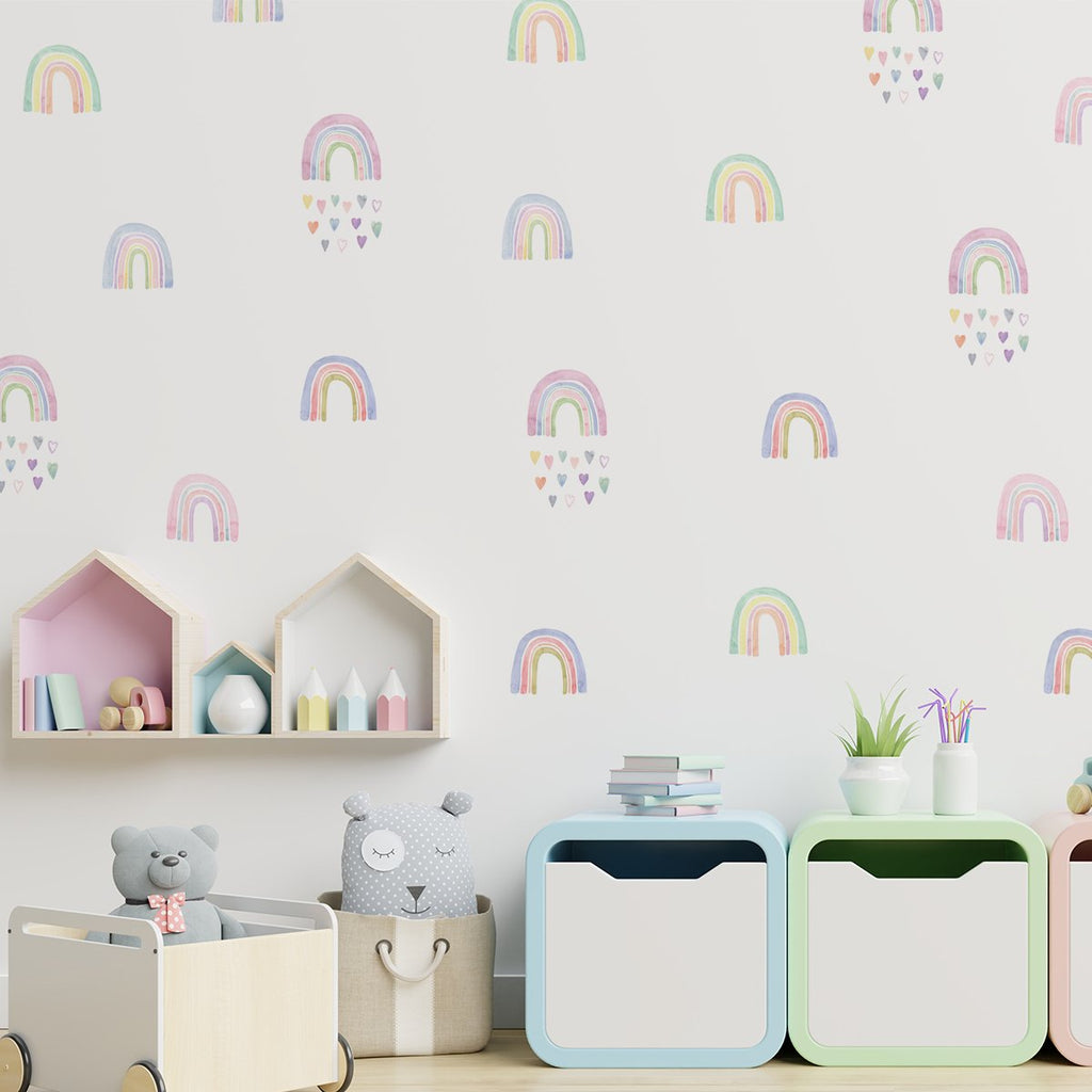 Watercolour rainbows with hearts wall stickers