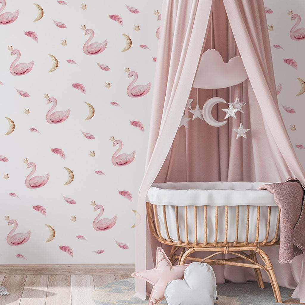 Watercolour moonlight swans wall stickers
