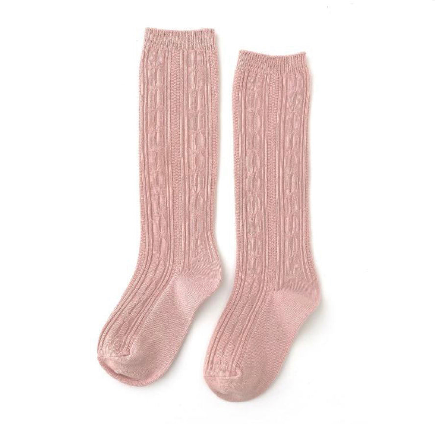 Blush Cable Knit Knee High Socks