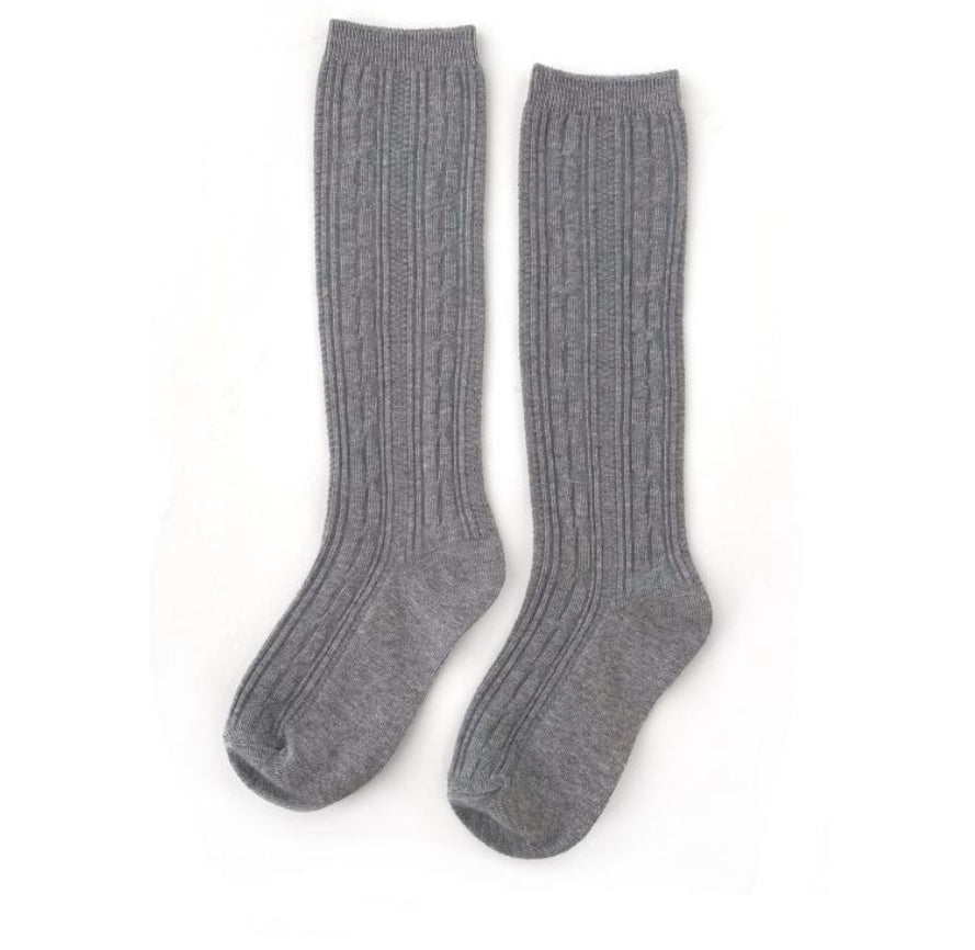 Gray Cable Knit Knee High Socks
