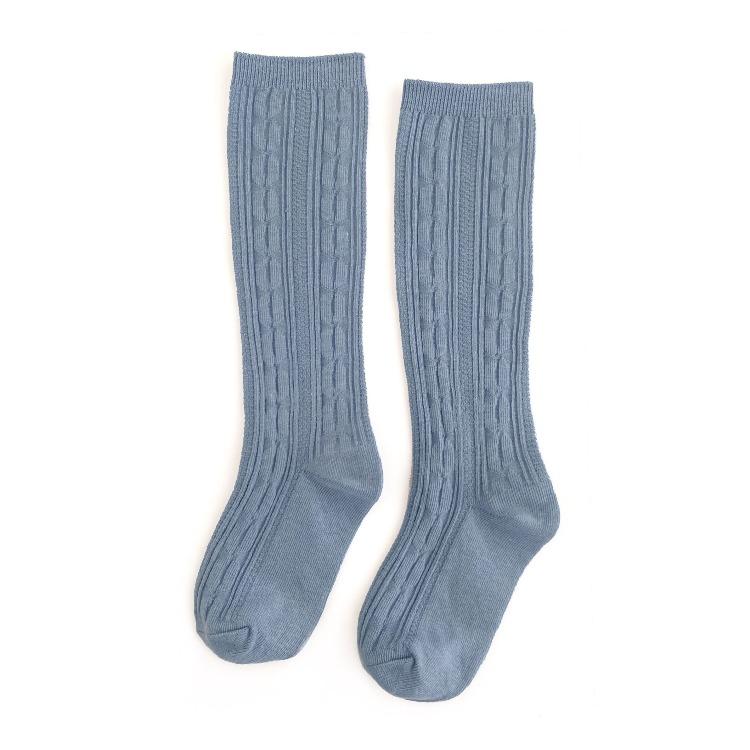Steel Blue Cable Knit Knee High Socks